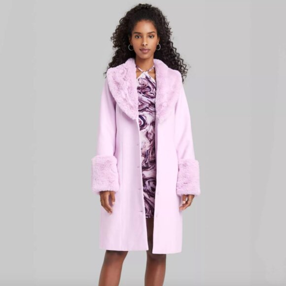 NWT NEW retro mod purple fur collar cuffs coat size medium - Picture 2 of 7